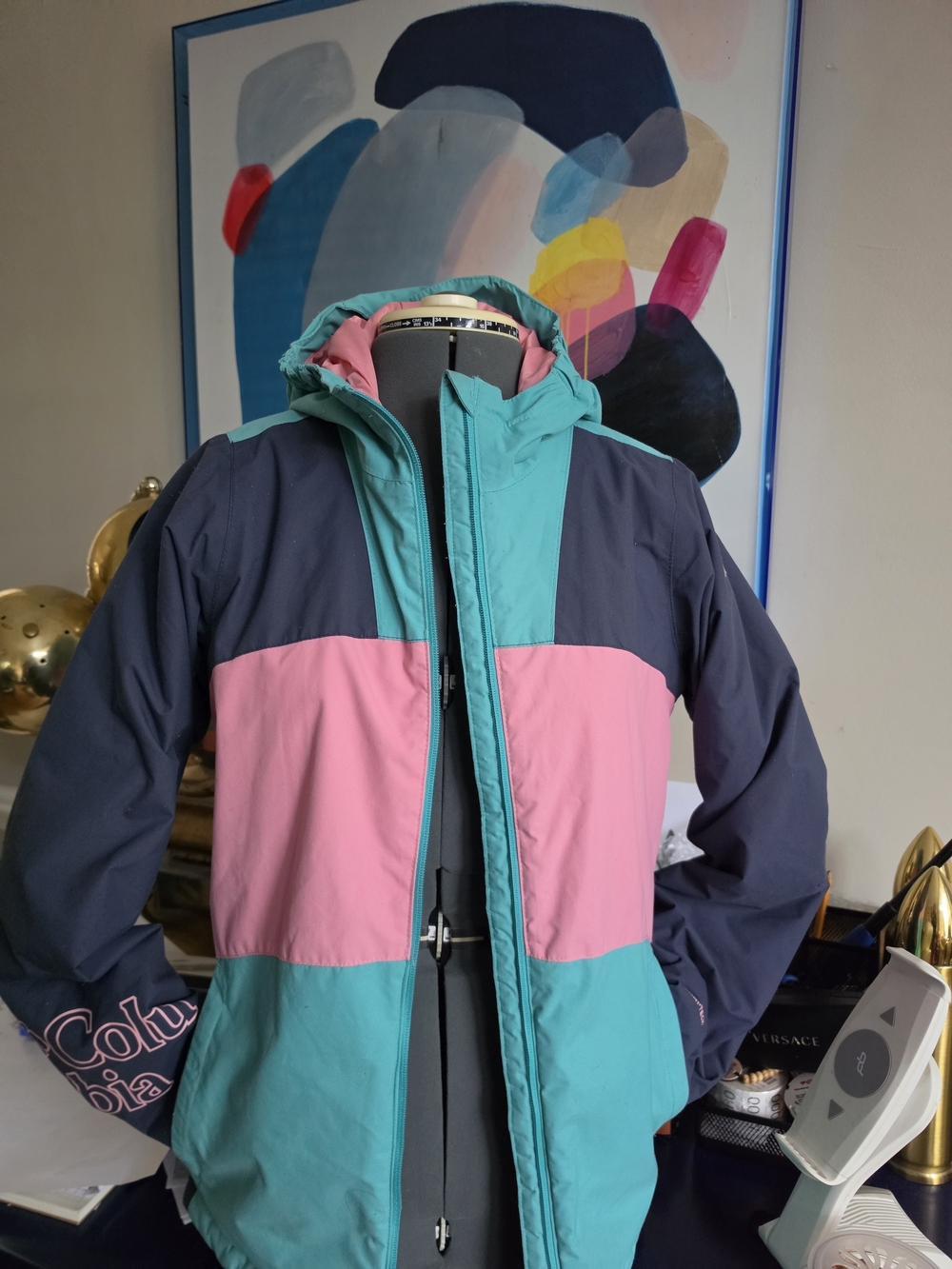 Columbia Colorblock Hooded Puffer Coat- Teal, Pink & Navy